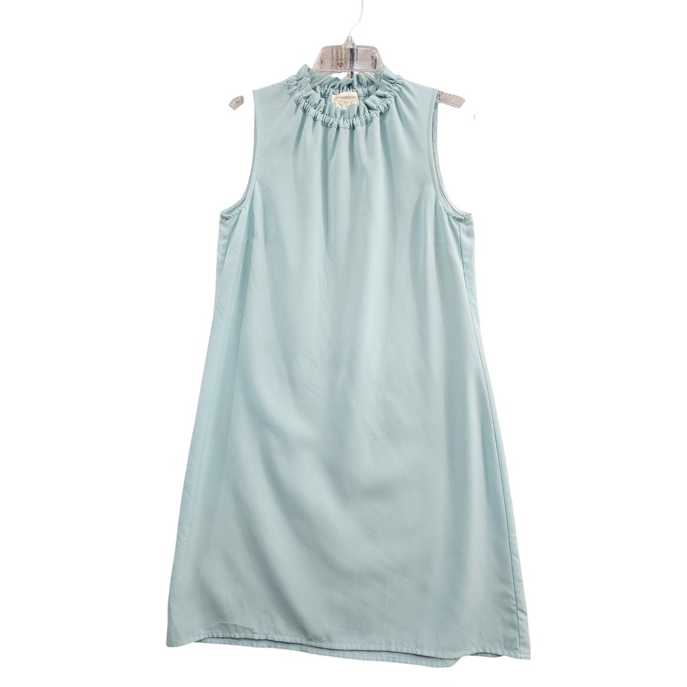 STS Sail to Sable Ruffle Neck Shift Dress Womens Small Blue Sleeveless Coastal